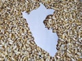 map of the territory of Peru in white and background with grains of corn