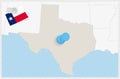 Map of Texas with a pinned blue pin. Pinned flag of Texas Royalty Free Stock Photo