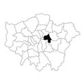 Map of tower Hamlets in Greater London province on white background. single County map highlighted by black colour on Greater