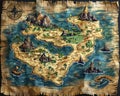 Map of a treasure island in a creative digital art style Royalty Free Stock Photo