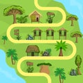 Map of Tropical Island with Bungalows, Top view, Summer Travel, Beach Resort Vector Illustration