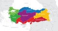 Map of the Turkey with administrative divisions of the country into Districts and Provinces, detailed vector illustration