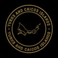 Map of Turks and Caicos Islands, Golden Stamp Black Background