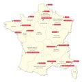 Map with the twenty clubs of the first French football league 2017-2018