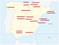 Map with the twenty clubs of the first Spanish Football League 2019 2020