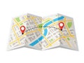 A map with two location pins and a dotted line connecting them isolated on white background Royalty Free Stock Photo