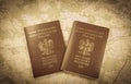 Map and two passports ready to be used. Antique photo