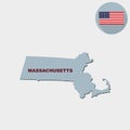 Map of the U.S. state of Massachusetts on a grey background. American flag, state name Royalty Free Stock Photo