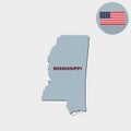 Map of the U.S. state of Mississippi on a grey background. American flag, state name Royalty Free Stock Photo