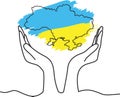 Map of Ukraine. Arms. Hand drawn one line. Royalty Free Stock Photo