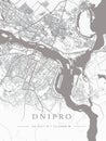 Map of Ukraine, Dnipro , city outline, borders, important cities, rivers and lakes. layout and scaling. Latitude and