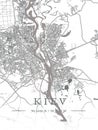 Map of Ukraine, Kyiv, city outline, borders, important cities, rivers and lakes. layout and scaling. Latitude and