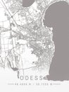 Map of Ukraine, Odessa, city outline, borders, important cities, rivers and lakes. layout and scaling. Latitude and