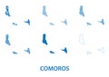 Map of Union of the Comoros - vector set of silhouettes in different patterns