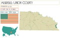 Map of Union County in Arkansas, USA. Royalty Free Stock Photo