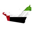 Map of United Arab Emirates with waving flag isolated on white