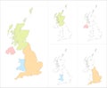 Map of United Kingdom, administrative divisions, regions separate, blank Royalty Free Stock Photo