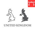 Map of United Kingdom line and glyph icon, country and geography, Great Britain map sign vector graphics, editable Royalty Free Stock Photo