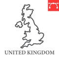 Map of United Kingdom line icon, country and geography, Great Britain map sign vector graphics, editable stroke linear Royalty Free Stock Photo