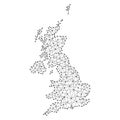 Map of United Kingdom from polygonal black lines, dots of vector illustration