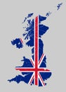 Map of the United Kingdom with rivers on British flag. Royalty Free Stock Photo