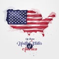 Map of United States of America with the decoration of the national flag. Symbol, poster, banner USA. Style watercolor Royalty Free Stock Photo