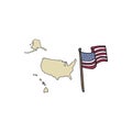 Map of the United States of America and the flag of the USA.Hand drawn vector illustration on  white background Royalty Free Stock Photo