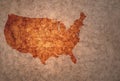 Map of united states of america on a old vintage crack paper background Royalty Free Stock Photo