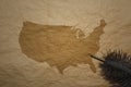 map of united states of america on a old paper background with old pen Royalty Free Stock Photo