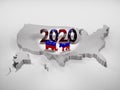 Map of United States of America with Republican and Democratic Party symbols with 2020 year - 3d rendering Royalty Free Stock Photo