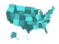 Map of United States of America, USA, in four shades of turquoise blue with white state labels. Simple flat vector Royalty Free Stock Photo