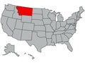 Map of the United States of America. Vector illustration in gray with the silhouette of the red US state Montana. The image of the Royalty Free Stock Photo