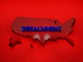 Map of the United States completely red with the word impeachment - 3d rendering