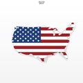 Map of the USA with american flag pattern. Outline of `United States of America` map on white background. Royalty Free Stock Photo