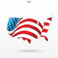 Map of the USA with american flag pattern and waving. Royalty Free Stock Photo