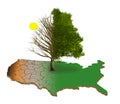A map of the USA is brown from drought while the eastern half is green and lush. Royalty Free Stock Photo
