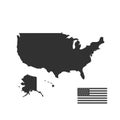 Map of USA and flag in black color. Stock Vector illustration isolated on white background Royalty Free Stock Photo