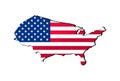 Map USA Flag on the white isolated background. Illustration concept: United States of America Royalty Free Stock Photo