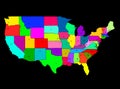Map of USA with regions. Colorful graphic illustration with map of USA. . Royalty Free Stock Photo