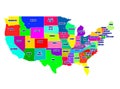 Map of USA with regions. Colorful graphic illustration with map of USA. . Royalty Free Stock Photo