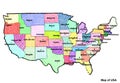 Map of USA with regions. Colorful graphic illustration with map of USA. . Royalty Free Stock Photo