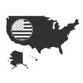 Map of USA and round flag in black color. Stock Vector illustration isolated on white background Royalty Free Stock Photo