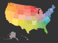 Map of USA, United States of America, in colors of rainbow spectrum. With state names Royalty Free Stock Photo