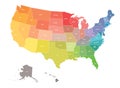 Map of USA, United States of America, in colors of rainbow spectrum. With state names Royalty Free Stock Photo