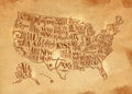 Map USA vintage chalk yellow