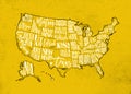 Map USA vintage yellow