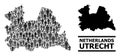 Vector Population Collage Map of Utrecht Province and Solid Map