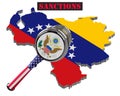 Map of Venezuela. United States sanctions against to Venezuela. Judge hammer United States of America, flag and emblem. 3d illustr