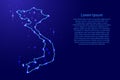 Map Vietnam from the contours network blue, luminous space stars