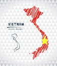 Map of Vietnam with hand drawn sketch pen map inside. Vector illustration Royalty Free Stock Photo